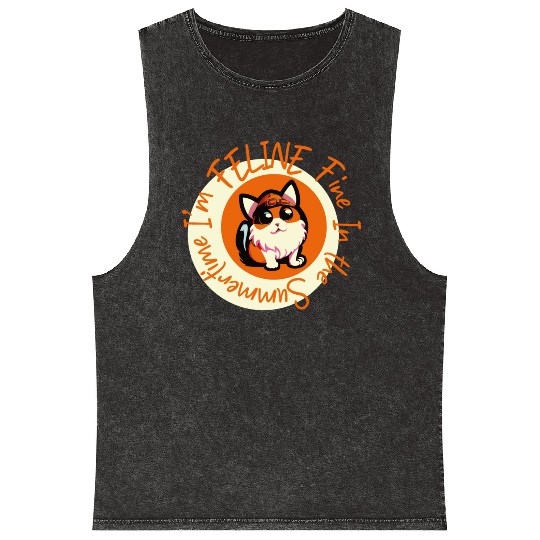 I'm FELINE Fine | Cat Lover Summer Animal Party Mineral Wash Tank Tops