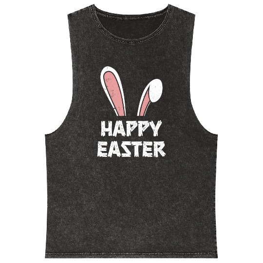 Happy Easter Bunny Rabbit Ears Mineral Wash Tank Tops