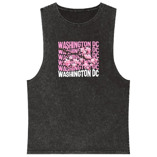 Washington DC Mineral Wash Tank Tops, Cherry Blossom Floral Pop
