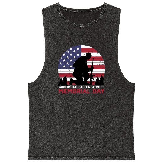 Honor The Fallen Heroes Memorial Day Us Flag Mineral Wash Tank Tops