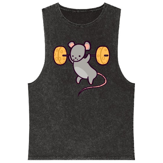Cute Gym Rat Cheese Squat Mineral Wash Tank Tops
