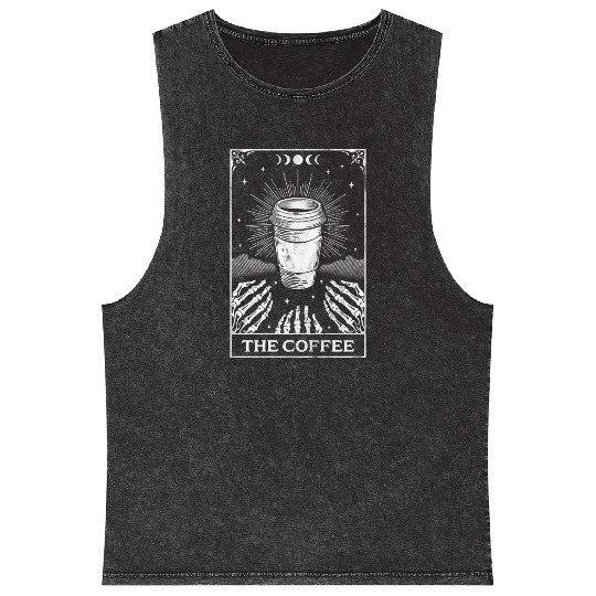 The Coffee Tarot Card Skeleton Coffee Lover Retro Mineral Wash Tank Tops
