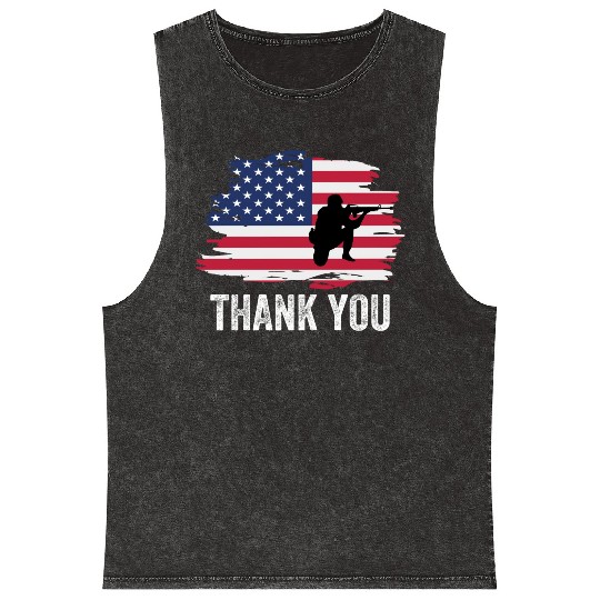 Thank You Us Flag Memorial Day Mineral Wash Tank Tops