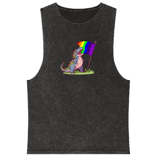 Funny Dinosaur LGBT Community Pride Lesbian Gay Mineral Wash Tank Tops