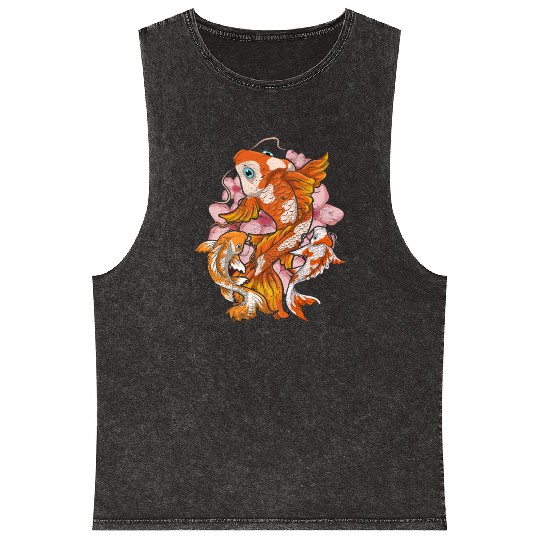 Cherry Blossom Nishikigoi Gift Sakura Koi Carp Mineral Wash Tank Tops
