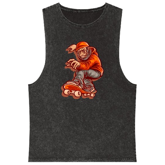 Skate monkey character Mineral Wash Tank Tops