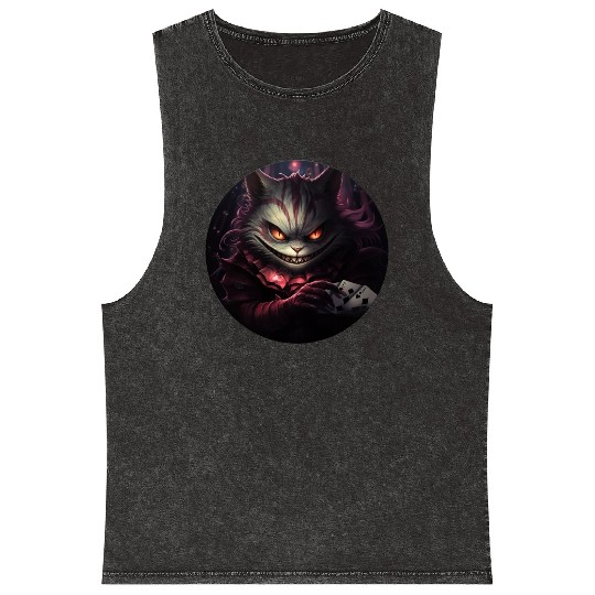 Cheshire Cat Playing Cards Mineral Wash Tank Tops