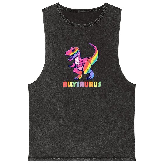 Allysaurus LGBT Transgender Dino Rainbow Lesbian Mineral Wash Tank Tops