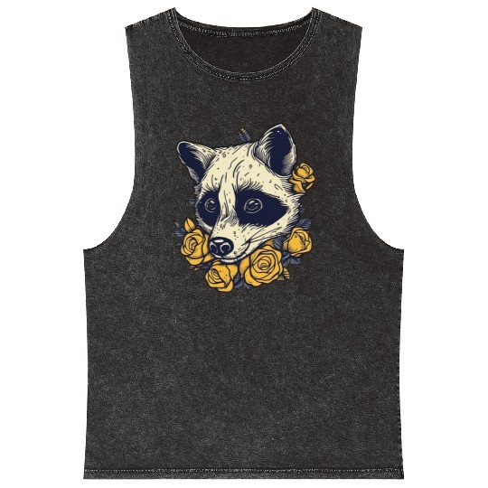 Yellow Flower Raccoon Mineral Wash Tank Tops