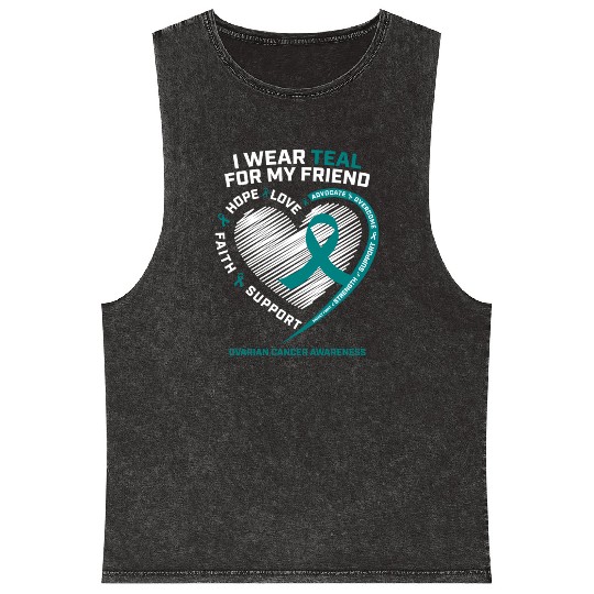 Teal Ribbon Ovarian Cancer Awareness Friend Mineral Wash Tank Tops