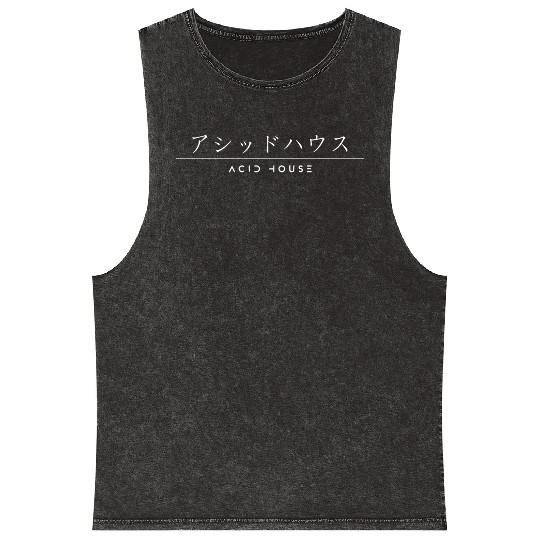 Acid House ' Japanese Characters Mineral Wash Tank Tops