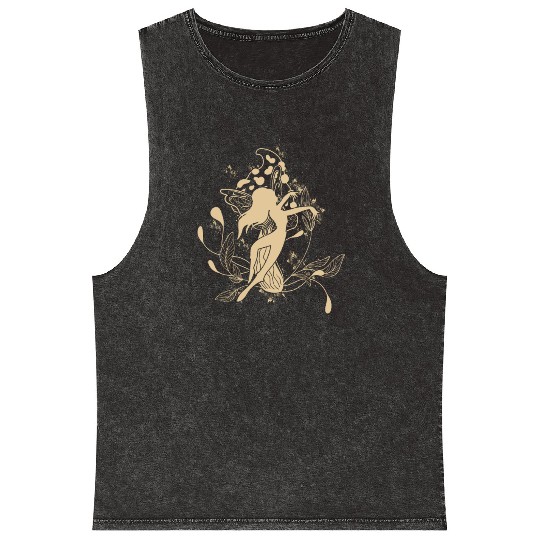 Fairy Mineral Wash Tank Tops, Fairycore Dancing Fairy Mushroom
