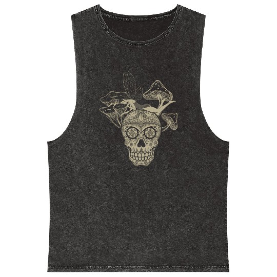 Fairy Mineral Wash Tank Tops, Fairycore Skull Skeleton And