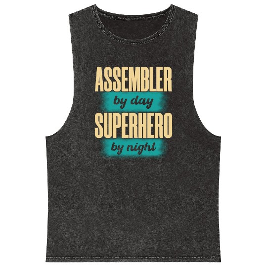 Assembler By Day Superhero By Night green Mineral Wash Tank Tops