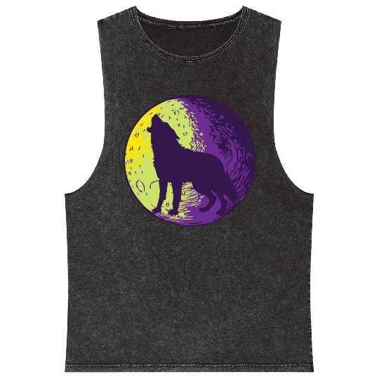 Howling wolf in the moon cool Mineral Wash Tank Tops