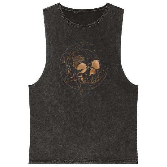 Fairy Mineral Wash Tank Tops, Fairycore Skull Skeleton And Moon