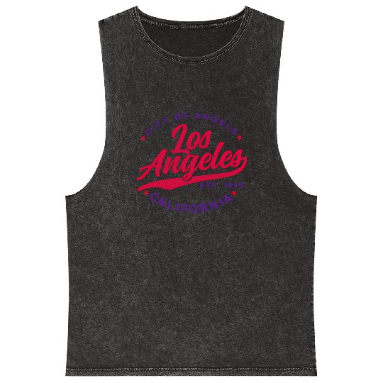 Los Angeles City Of Angels California Red Text Mineral Wash Tank Tops