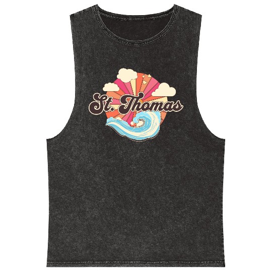 Saint Thomas Caribbean Retro Beach Mineral Wash Tank Tops