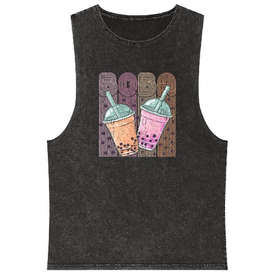 Boba Tea Design Bubbles Bubble Tea Retro Boba Mineral Wash Tank Tops