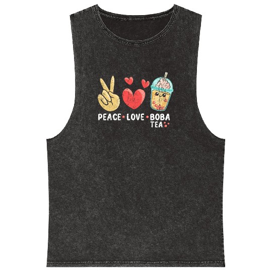 Peace Love Boba Tea Mineral Wash Tank Tops