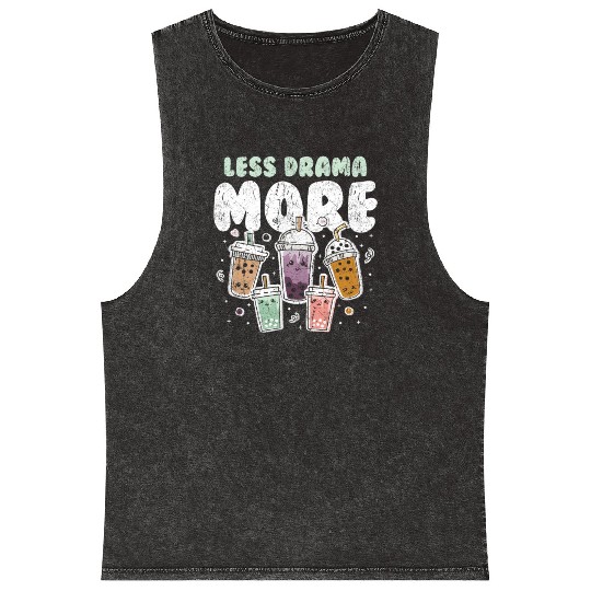 Less Drama More Boba Day Kawaii Bubble Tea Mineral Wash Tank Tops