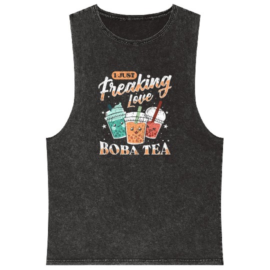 Bubble Tea Boba Mineral Wash Tank Tops Kawaii