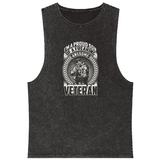 Proud Son Freaking Awesome Veteran Mineral Wash Tank Tops