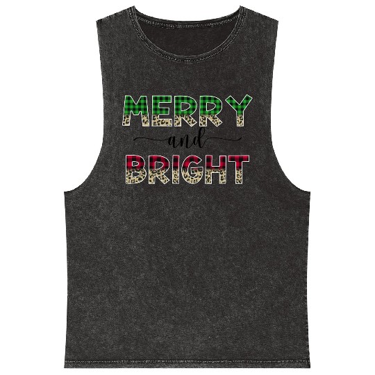 Merry and Bright Christmas Mineral Wash Tank Tops