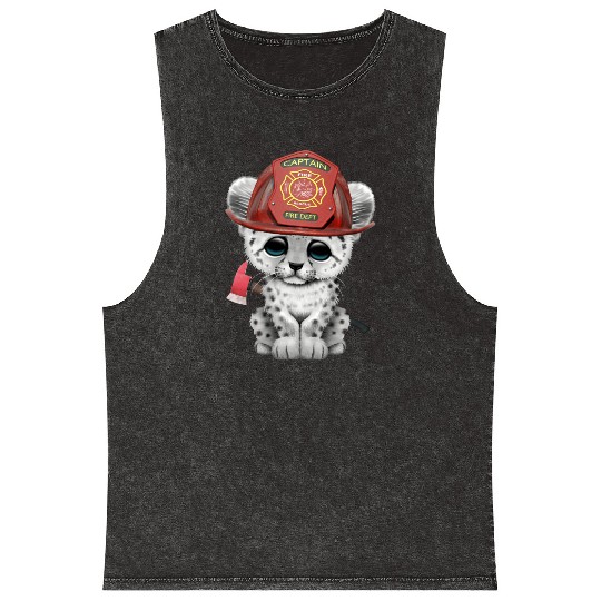 Cute Snow Leopard Cub Firefighter Mineral Wash Tank Tops