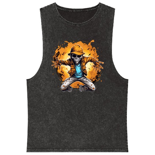 Halloween Skeleton Dabbing Hip Hop Mineral Wash Tank Tops