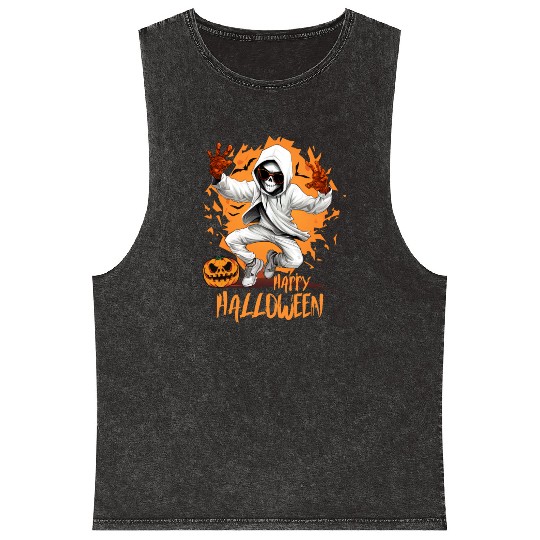 Halloween Skeleton Dabbing Hip Hop Mineral Wash Tank Tops