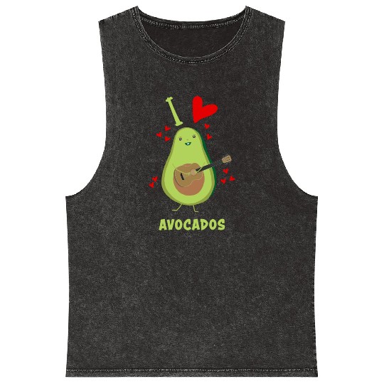 I Love Avocados With Hearts Avocado Playing Guitar Mineral Wash Tank Tops