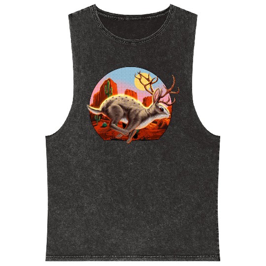 Jackalope Cryptid Rabbit Mineral Wash Tank Tops