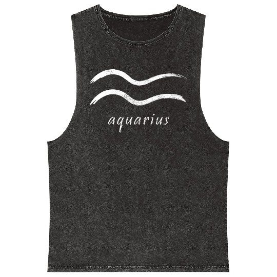 Zodiac Symbol Sign Aquarius Mineral Wash Tank Tops