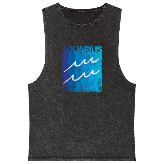 Zodiac Symbol Sign Aquarius Mineral Wash Tank Tops