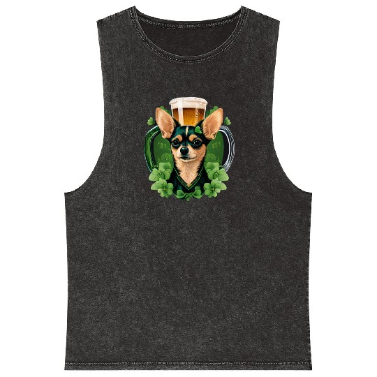 Chihuahua | St. Saint Patricks Day Beer Shamrock Mineral Wash Tank Tops