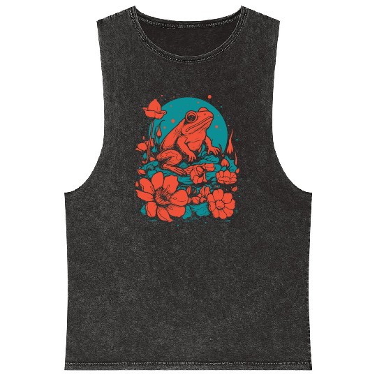 Goth Poison Frog Goblincore Fairycore Floral Frogs Mineral Wash Tank Tops