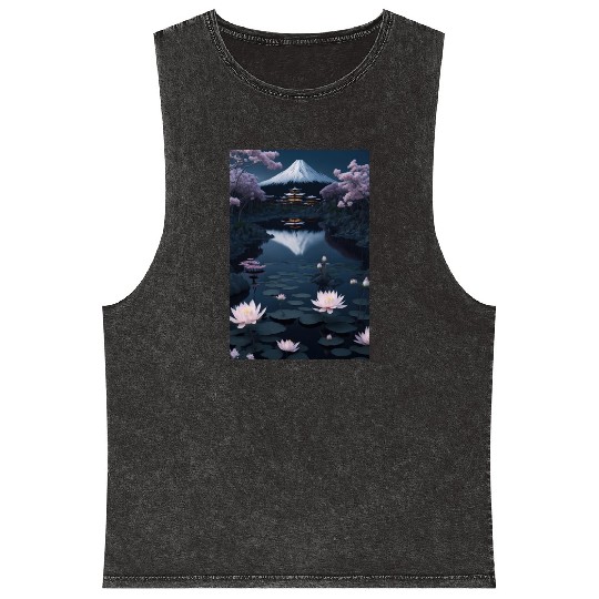 Asia Landscape by night Serene Mount Fuji Mineral Wash Tank Tops