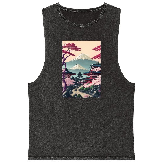 Asia Landscape Serene Mount Fuji Mineral Wash Tank Tops