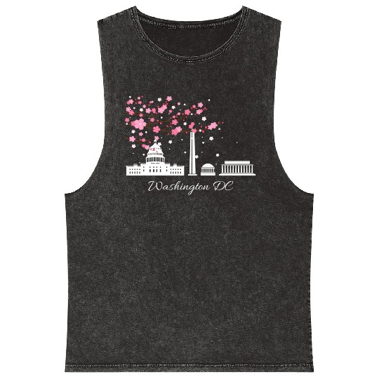 Washington Dc Monuments Memorials Cherry Blossoms Mineral Wash Tank Tops