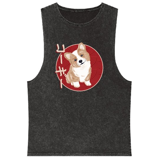Japanese Corgi Puppy Mineral Wash Tank Tops
