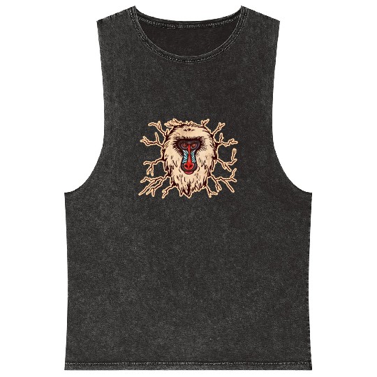 Baboon Monkey Face Mineral Wash Tank Tops