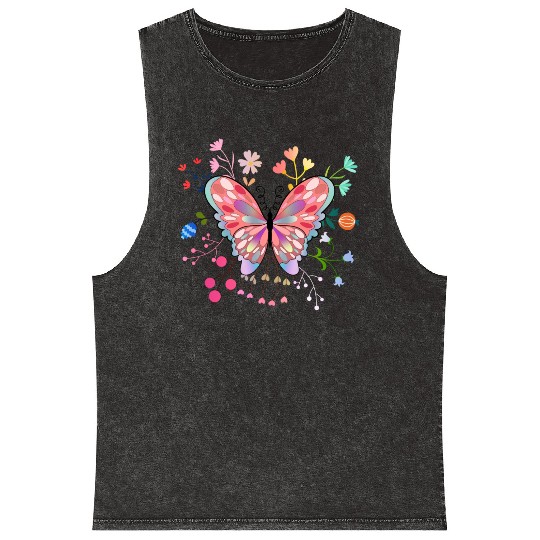 Butterfly flower pink insect bug floral nature Mineral Wash Tank Tops