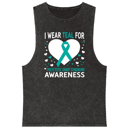 I Wear Teal For Support Pcos Awareness Mineral Wash Tank Tops