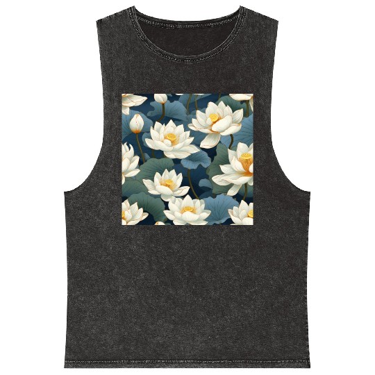Serenity Blooms: Timeless Lotus Pattern Mineral Wash Tank Tops