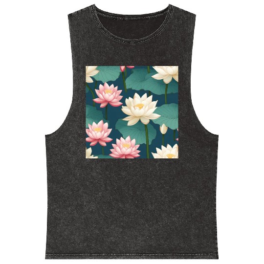 Serenity Blooms: Timeless Lotus Pattern Mineral Wash Tank Tops