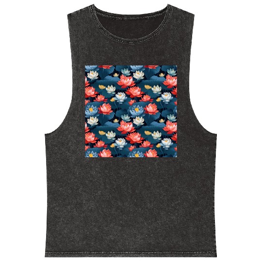 Serenity Blooms: Timeless Lotus Pattern Mineral Wash Tank Tops