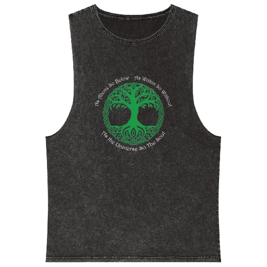 Pagan Celtic Wiccan As Above So Below Green Tree Mineral Wash Tank Tops