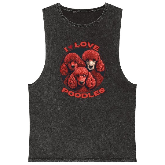 I Love Poodle Mineral Wash Tank Tops