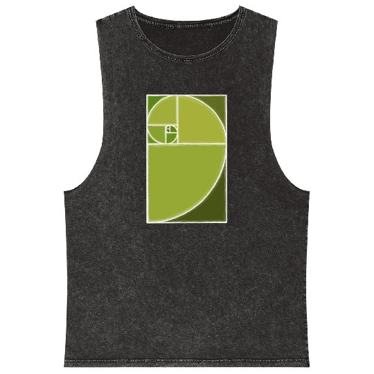 Olive Green Fibonacci Spiral Mineral Wash Tank Tops